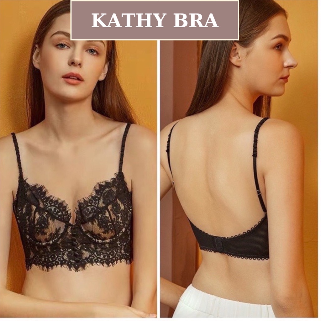 A01 Áo Lót Ren Bralette KATHY BRA Dáng Croptop Nút Bọc Có Gọng Mút Mỏng Hai Dây Sexy Gợi Cảm Corset