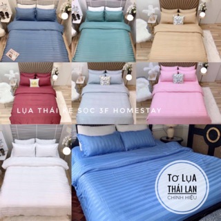 Sét Bộ sọc 3F cotton lụa dùng cho nhà nghỉ homestay kẻ sọc 3cm nhiều màu