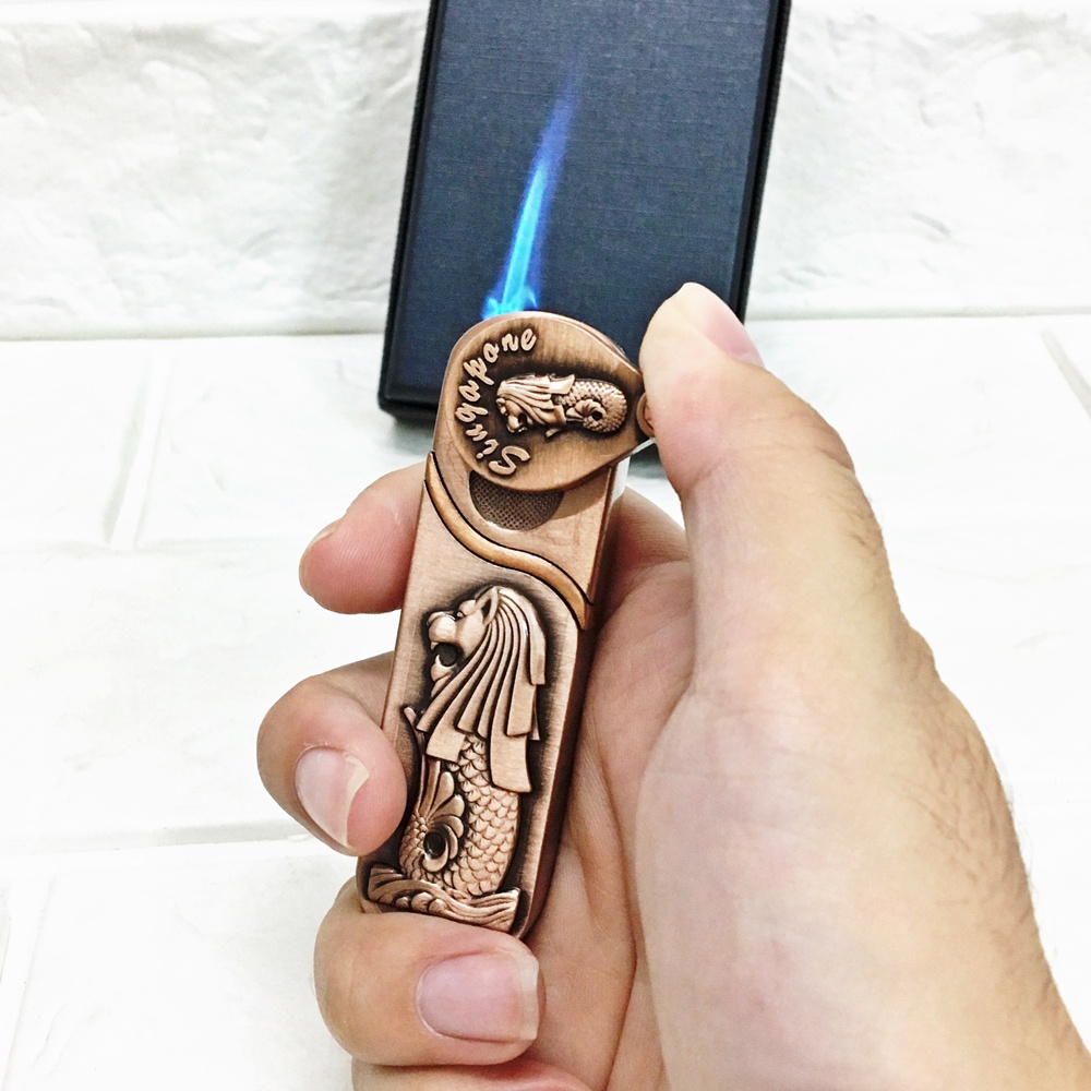 Bật 𝙇𝙪̛̉𝙖 đồng nguyên khối ĐỘC LẠ DL014 Lữa khè khóa xoay mẫu hình sư biểu tượng SIngrapore