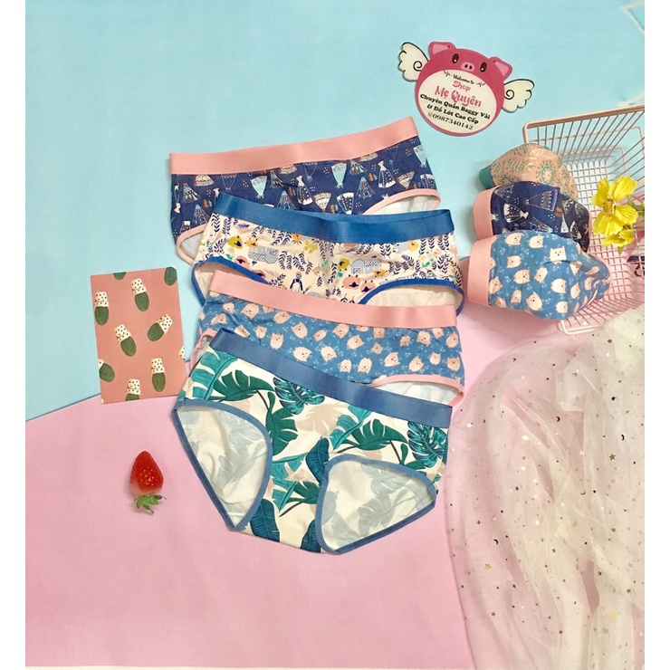 Quần lót thun cotton phối hoạ tiết lạ- cạp to ôm bụng che khuyết điểm