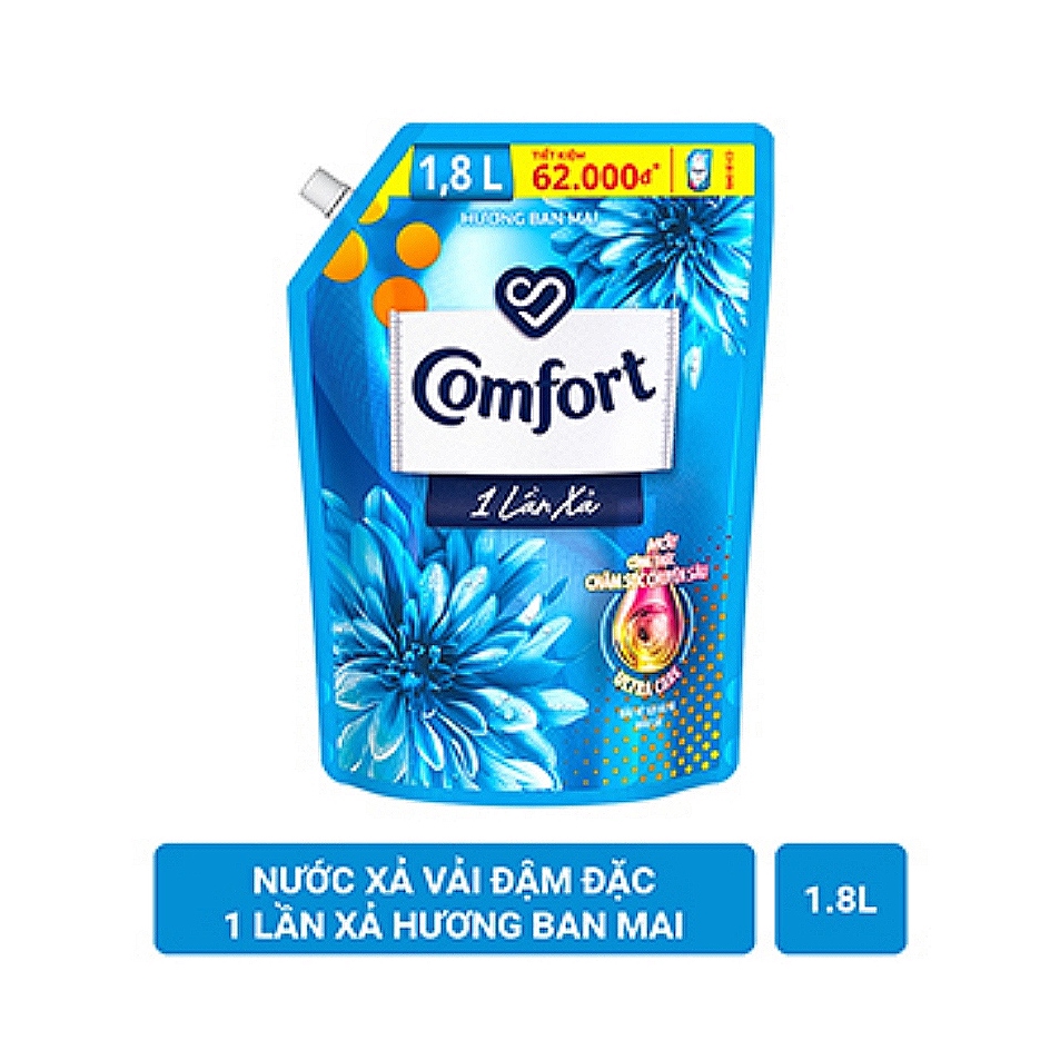 Nước xả vải Comfort đậm đặc 1.8L Một Lần Xả Túi Hương Ban Mai Xanh Dương, Gió Xuân, Tươi Mát Ngăn Mùi Hôi 1.8 lít 1.8 l