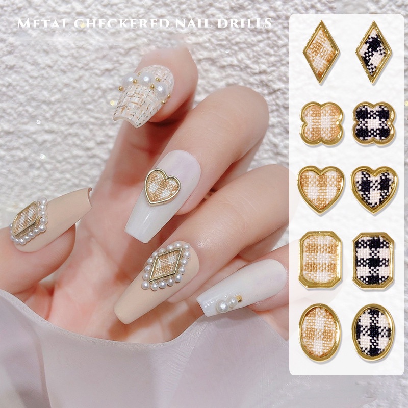 Set 2 Phụ Kiện Trang Trí Móng Tay Nghệ Thuật Bằng Hợp Kim Nhôm Hình Bát Giác Màu Trắng Đen
