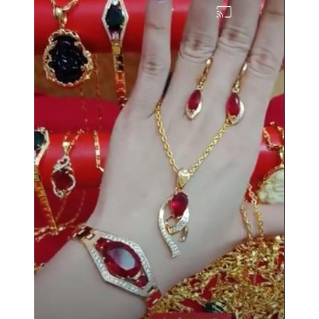 Bộ trang sức đá đỏ hình ô van