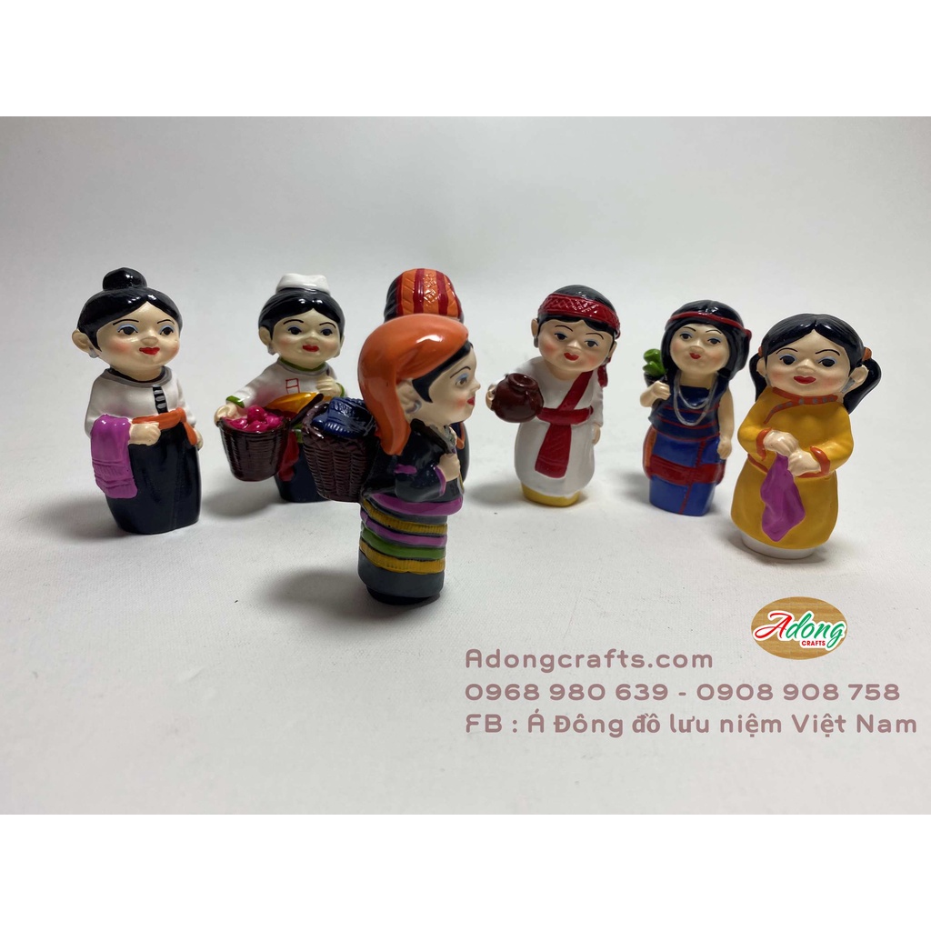 Bộ tượng 7 cô gái dân tộc Việt Nam khác nhau - mỗi  cô cao 7 cm. Quà lưu niệm trưng bày trang trí đặc sắc