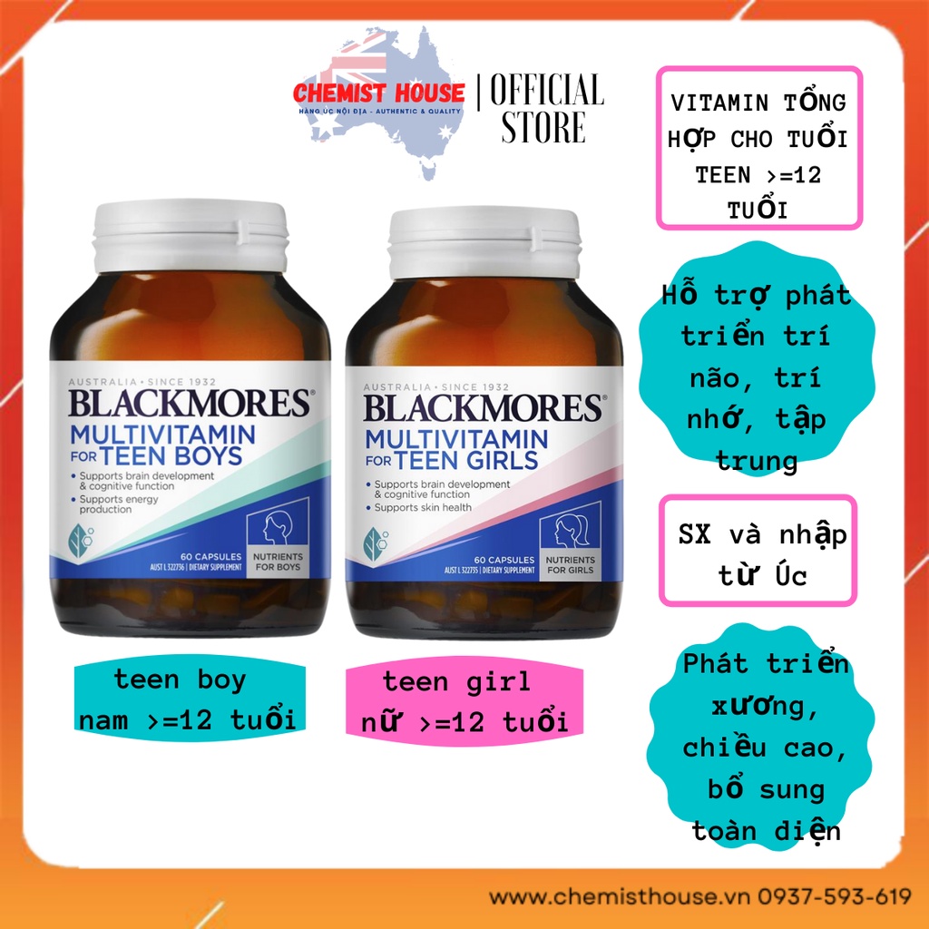 [Hàng chuẩn Úc] Vitamin tổng hợp cho Teen Nam Nữ BỔ SUNG TOÀN DIỆN - Blackmores Multivitamin for Teen Boys | Teen Girls