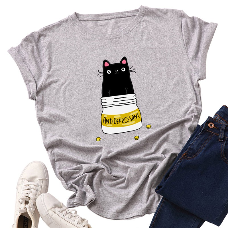 Áo thun phông nam nữ form rộng Familylove - Mẫu áo Unisex Chú Mèo AntiDepressand chất Cotton 100% cao cấp