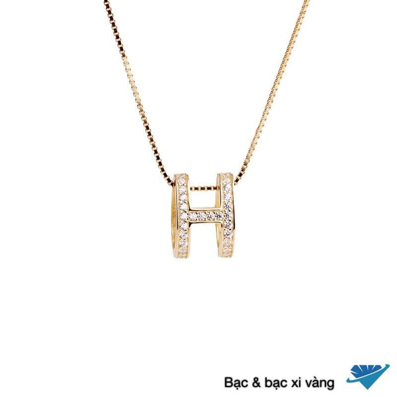 Dây chuyền nữ bạc thật mặt chữ H phồng siêu sang - Vòng cổ nữ bạc Bibi silver
