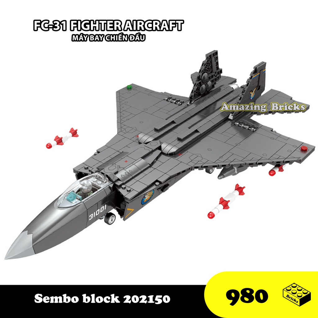 Đồ chơi Lắp Ráp Máy Bay Tiêm Kích FC-31, Sembo Block 202150 Xếp hình thông minh, Fighter Aircraft [980 Mảnh ghép]