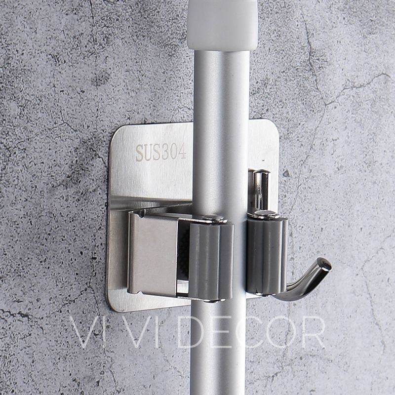 Móc Treo Cây Lau Nhà , Chổi Lau Nhà INOX304 Cao Cấp Dán Tường Có Móc Khăn