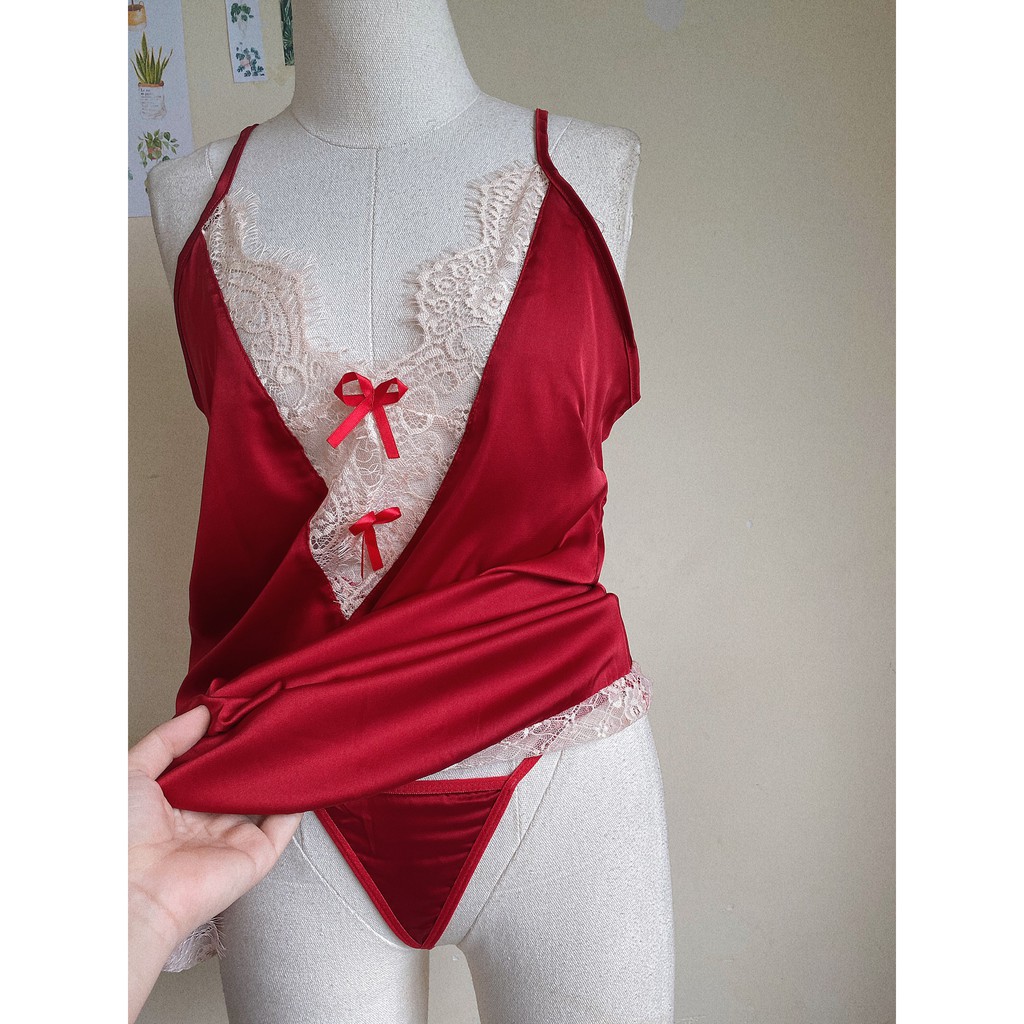 MỚI  SX077 -Váy ngủ sexy lụa satin quảng châu KELLY WANG ( 4 màu như hình)