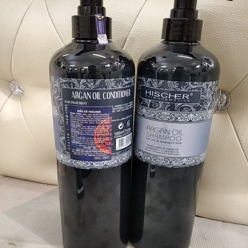 Dầu gội xả Hischer argan oil phục hồi tóc hư tổn hương thơm sang trọng 1000ml