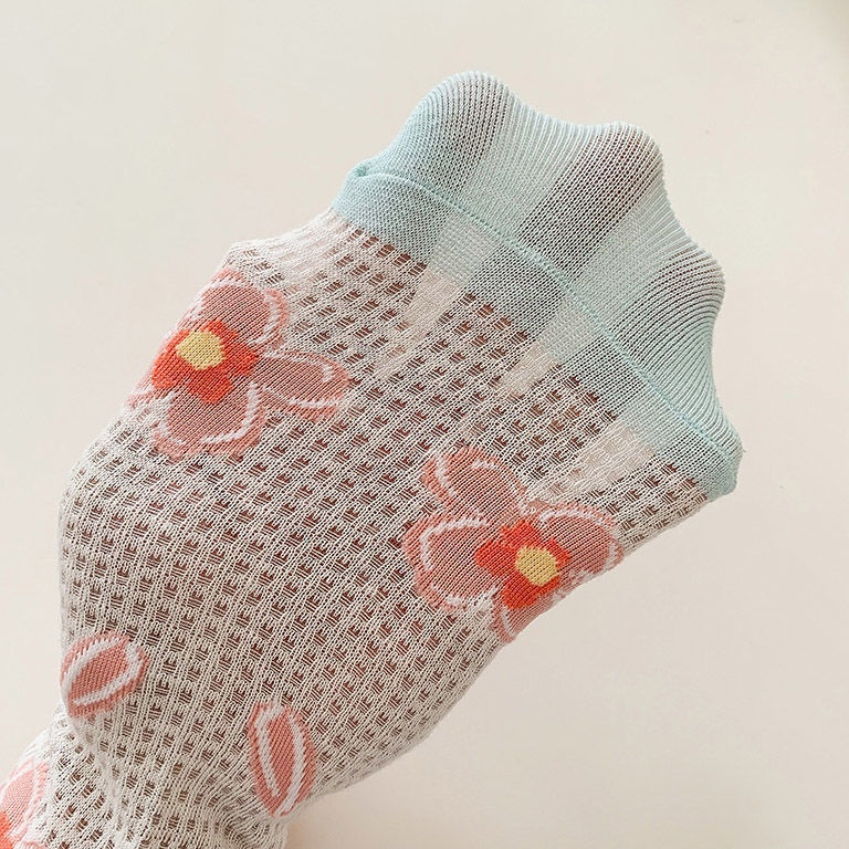 Vớ Cotton Phối Lưới Thoáng Khí Họa Tiết Hoa Tulip Thời Trang Mùa Hè 2022