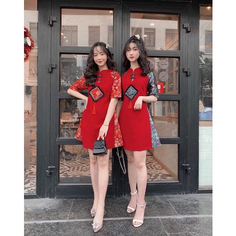 ĐẦM DỰ TIỆC GẤM ĐỎ TRUNG HOA CAO CẤP