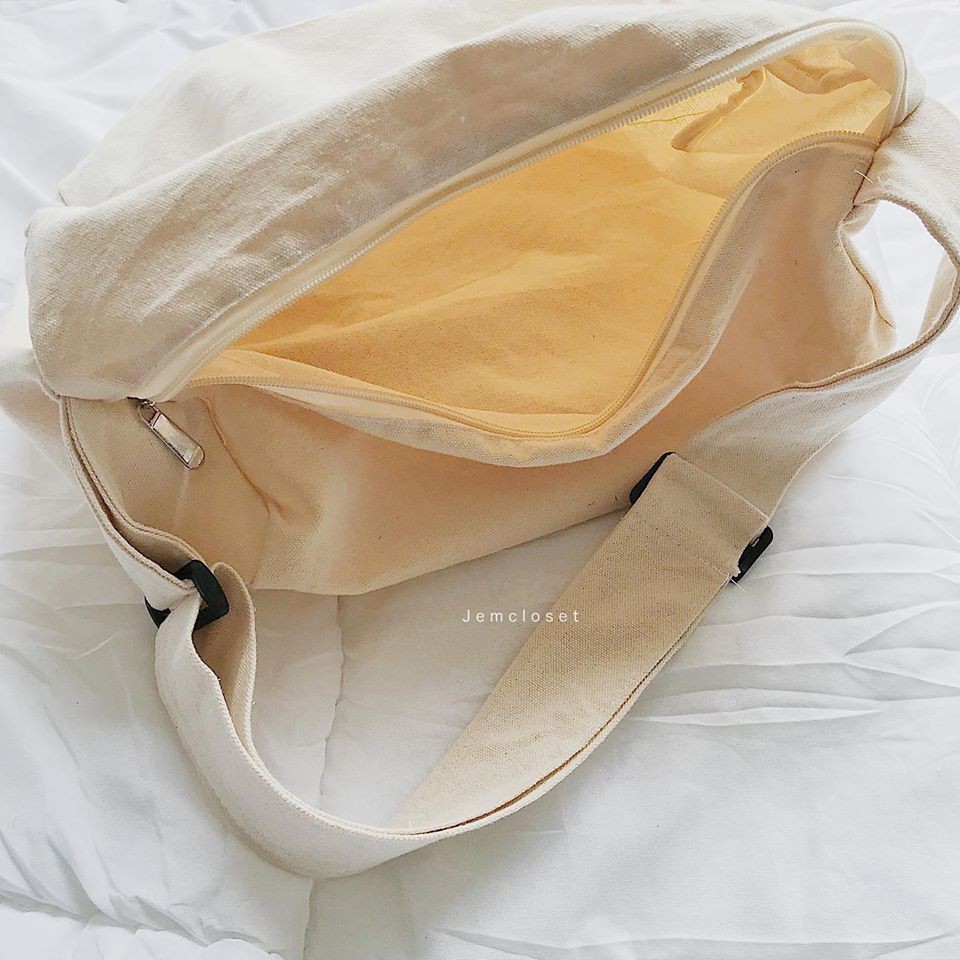 Túi Tote Đeo Chéo From To Có Khoá Kéo Vải Canvas Phong Cách Ulzzang Đựng Được Sách Vở 6476 JEMCLOSET