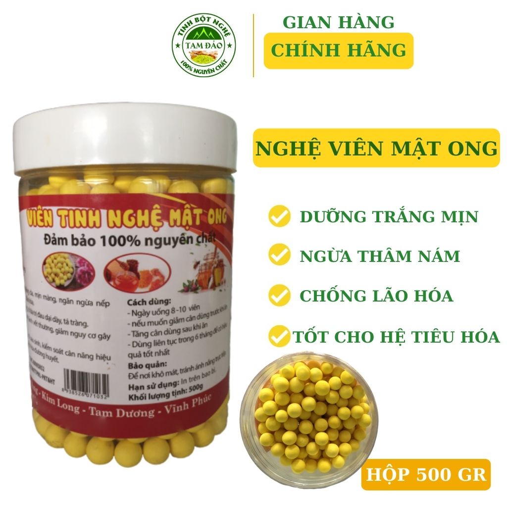 Nghệ viên mật ong sữa ong chúa Tam Đảo 500gr nguyên chất tăng cường sức khỏe, làm đẹp da (tinh bột nghệ vàng, đỏ, đen)