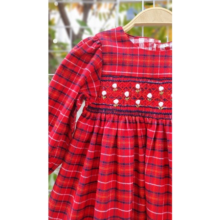 Váy smock thô dạ caro đỏ