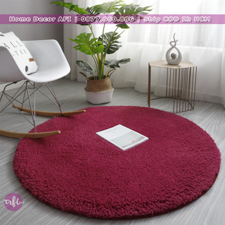 Thảm lông trải sàn hình tròn màu Đỏ vang 80cm và 1m | Dày êm đẹp giá rẻ cho phòng khách, phòng ngủ