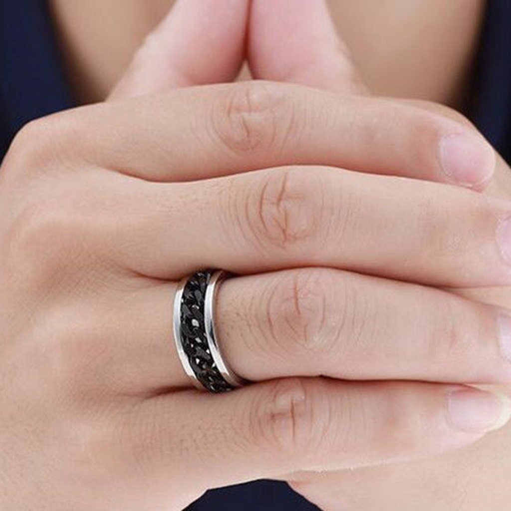 Nhẫn đeo tay bằng thép không gỉ phối dây xích nhiều màu thời trang dành cho nam