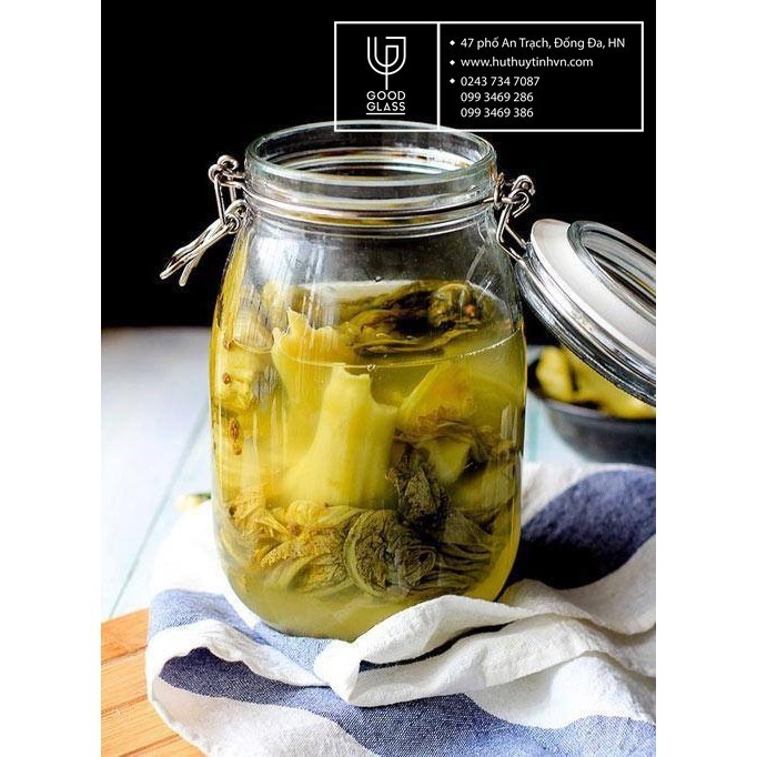 Hũ thủy tinh / Lọ thủy tinh nắp cài kim loại kiềng inox đựng gia vị thực phẩm 1600ML | BigBuy360 - bigbuy360.vn