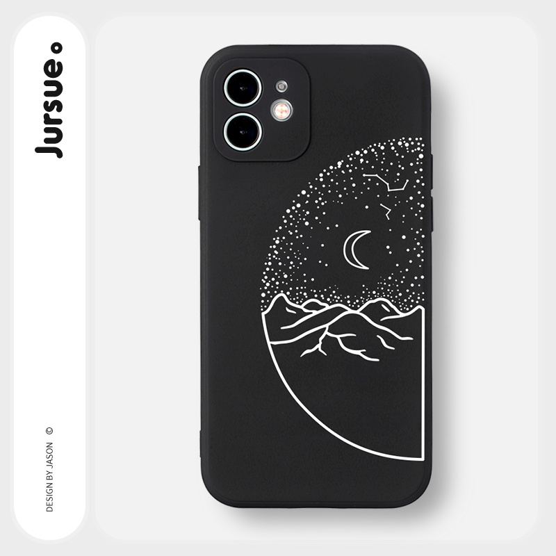Ốp lưng JURSUE hình cặp đôi dễ thương đẹp đen cho iPhone 13 12 11 Pro Max SE 2020 X XR XS ip 8 7 6 6S Plus kute Y123