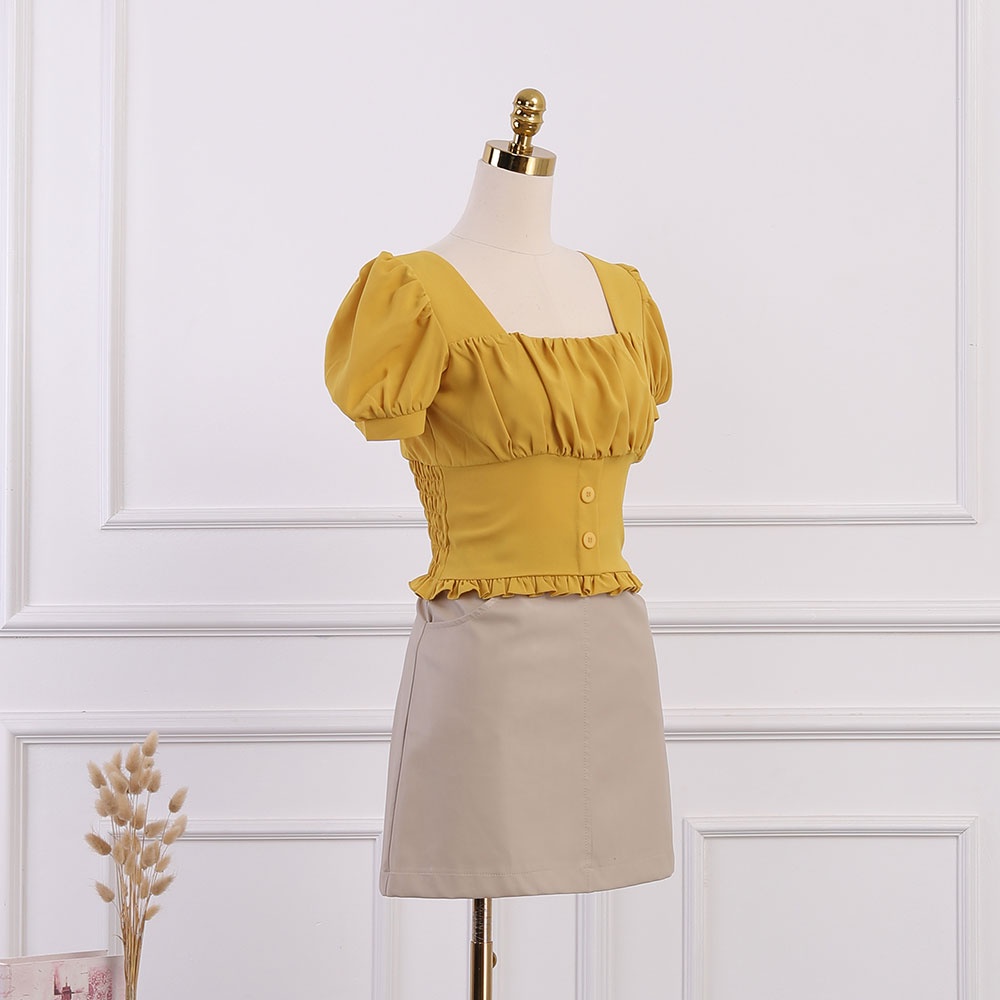 Áo sơ mi croptop trẻ trung,  xếp ly ngực, ôm eo, bèo gấu, hàng thiết kế chính hãng cao cấp TK Fashion - SMKA74