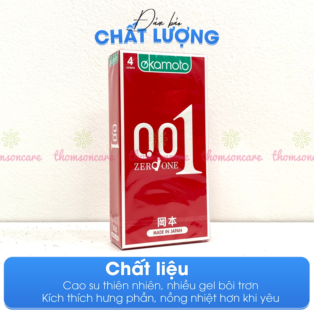 Bao Cao su Okamoto 0.01 PU siêu mỏng vượt trội - Hộp 2, 4 chiếc - Giao hàng che tên