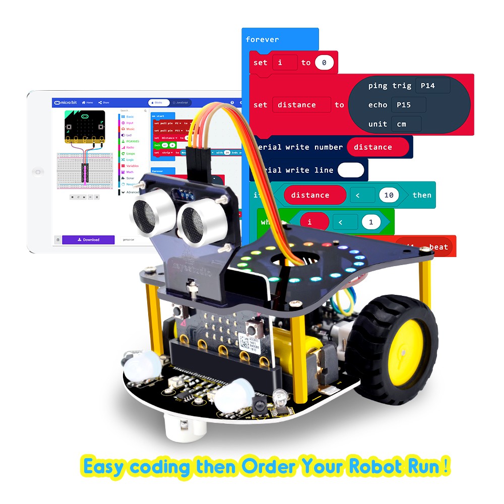 Đồ chơi STEM Xe tự hành Mini Smart Car Học lập trình dùng Microbit