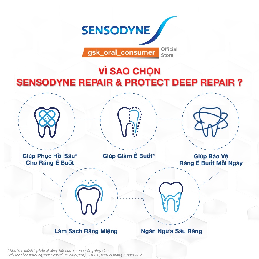 Kem đánh răng giảm ê buốt Sensodyne phục hồi sâu nhờ công nghệ Novamin Repair Protect Deep Repair 100g/tuýp