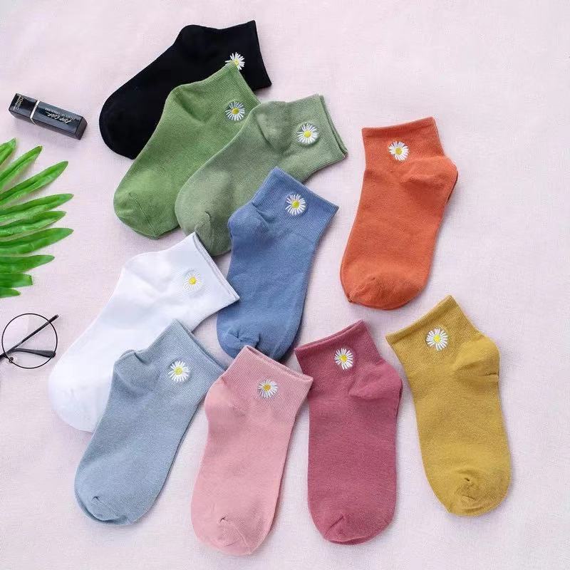 Fashion [10 Pairs] Women Unisex Korean Colorful Socks Ins Style Cotton Sock Sports Soft Breathable Stocking Random Color Ankle Socks