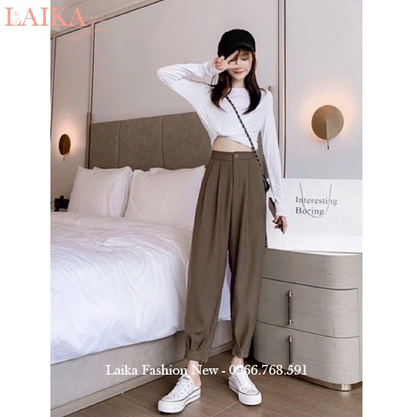 Quần tây lưng chun thun nữ đi học làm công sở bo gấu ống khóa kéo cá tính dáng quần vải baggy cạp chun cao công sở dài