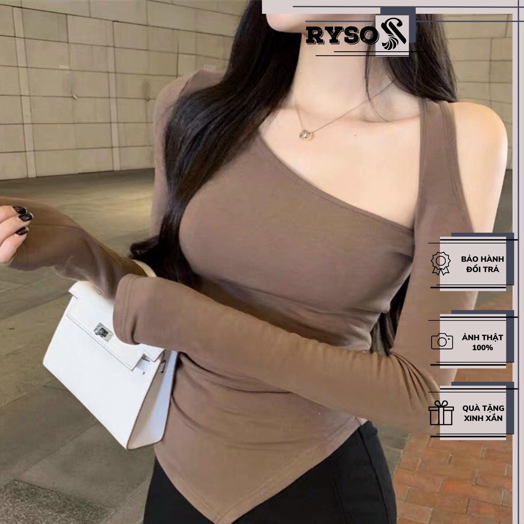 Áo Croptop Kiểu Dáng Ôm Hở Vai Tay Dài Chất Thun Lạnh Mịn Mát