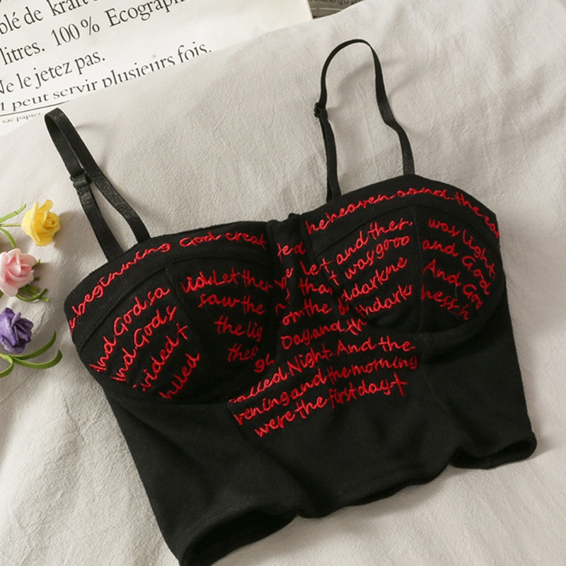 Áo croptop hai dây thêu chữ phong cách Harajuku thời trang mùa hè cho nữ