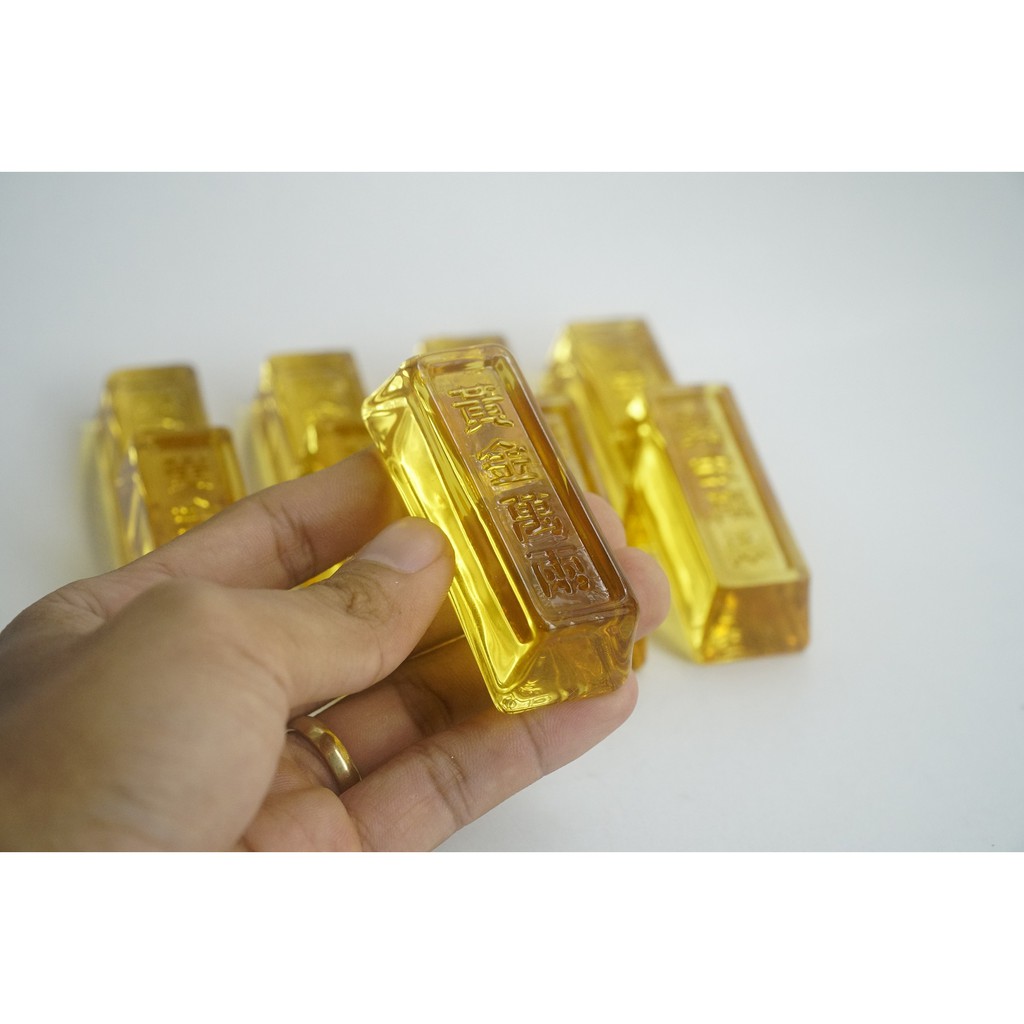 Thỏi vàng Thần Tài phong thủy chiêu tài nạp lộc lưu ly - Dài 6cm, dày 2,5cm