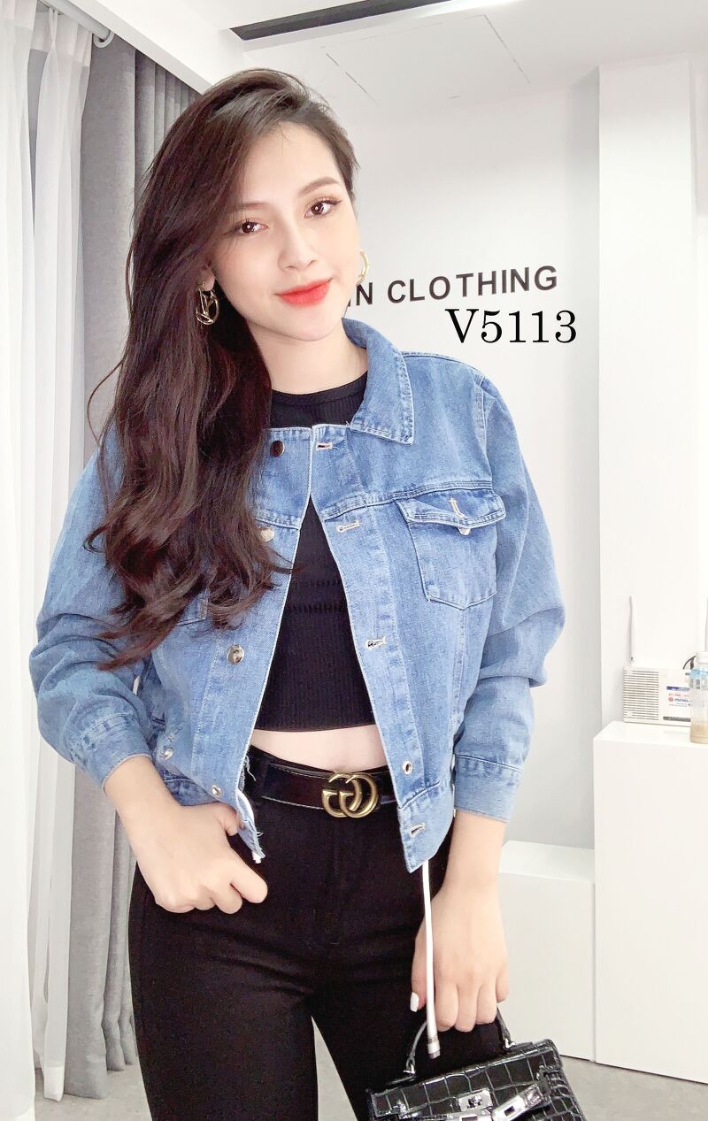 Áo khoác Jeans nữ 2 túi trước ngực LIIN Clothing V5113 | BigBuy360 - bigbuy360.vn