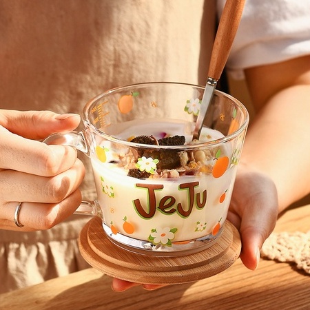 Ly Thủy Tinh Uống Bia / Cà Phê Espresso Có Tay Cầm Cách Nhiệt In Họa Tiết Dễ Thương