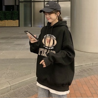 Áo hoodie ZHELIHANGFEI tay dài form rộng họa tiết in theo phong cách preppy dễ phối đồ tùy chọn màu sắc