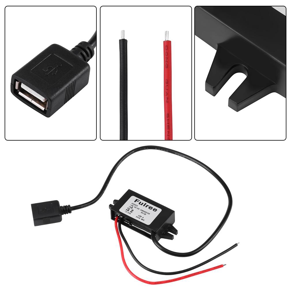 1pc DC-DC Step Down Adapter 12V/24V to USB 5V 3A Converter Regulator Cable Wires