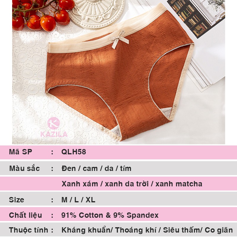 Quần lót nữ cotton cao cấp tân cổ điển phối nơ gân nổi, quần sịp nữ co giãn siêu thấm Kazila QLH58