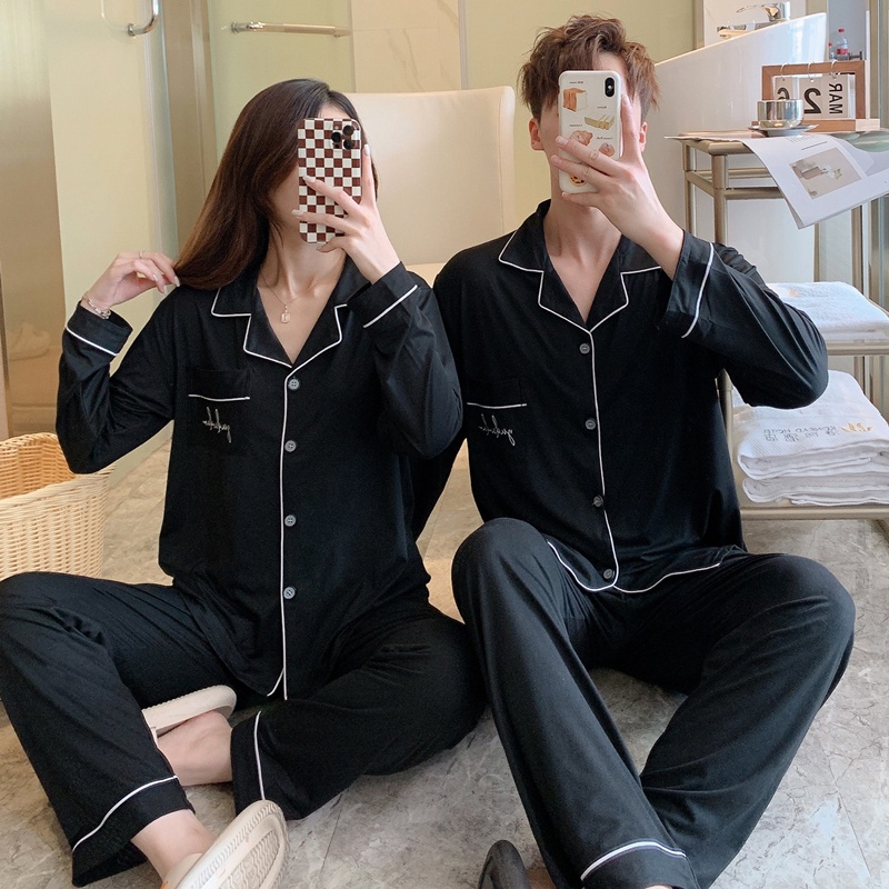 Bộ Đồ Ngủ Cotton Tay Dài Thời Trang Hàn Quốc Dành Cho Nam Nữ