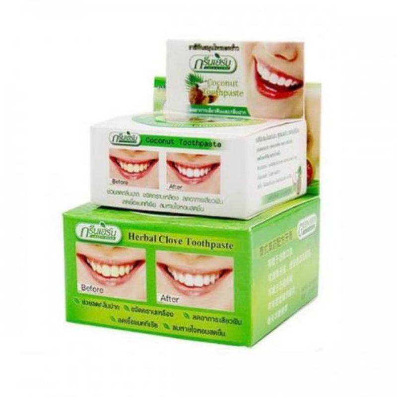 Kem Trắng Răng GREEN HERB Thái Lan 25gr tặng Bàn Chải đánh răng