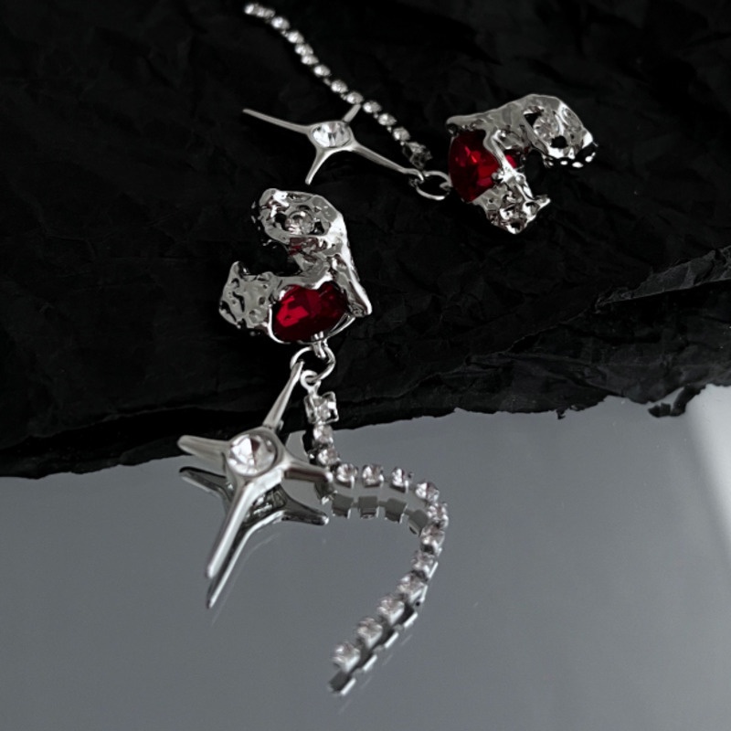 Bông Tai Hình Thánh Giá Đính Đá Hồng Ngọc Phong Cách Hip Hop Đường Phố