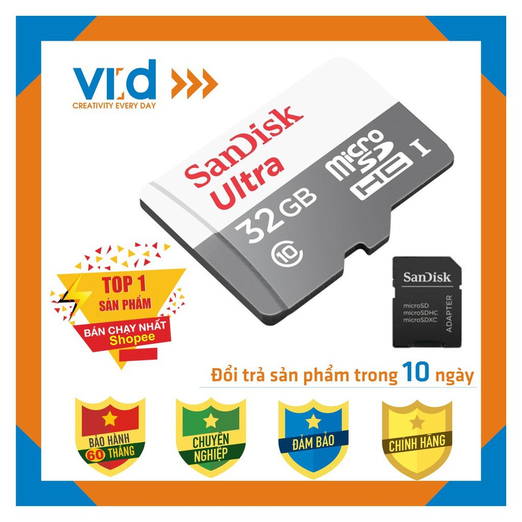 Thẻ Nhớ SanDisk Micro SDHC 128GB / 64GB / 32GB / 16GB Ultra UHS-I 80MB/S - Bảo hành 5 năm