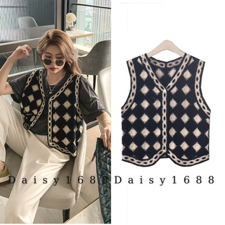 Áo Khoác Gile Len Sọc Kẻ Ô Dáng Dài, Chất Len Dệt Kim Cá Tính Unisex Nam Nữ