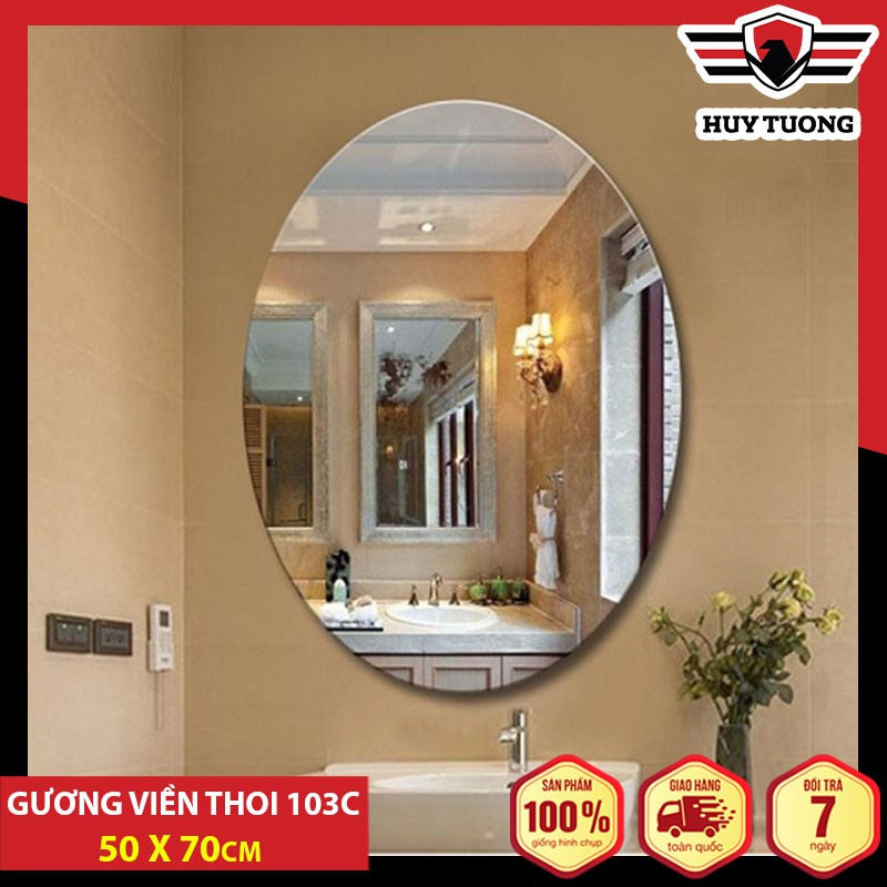 Gương nhà tắm viền thoi viền tròn treo tường Tấn Phát, gương nhà tắm soi mặt trang điểm cao cấp - Huy Tưởng