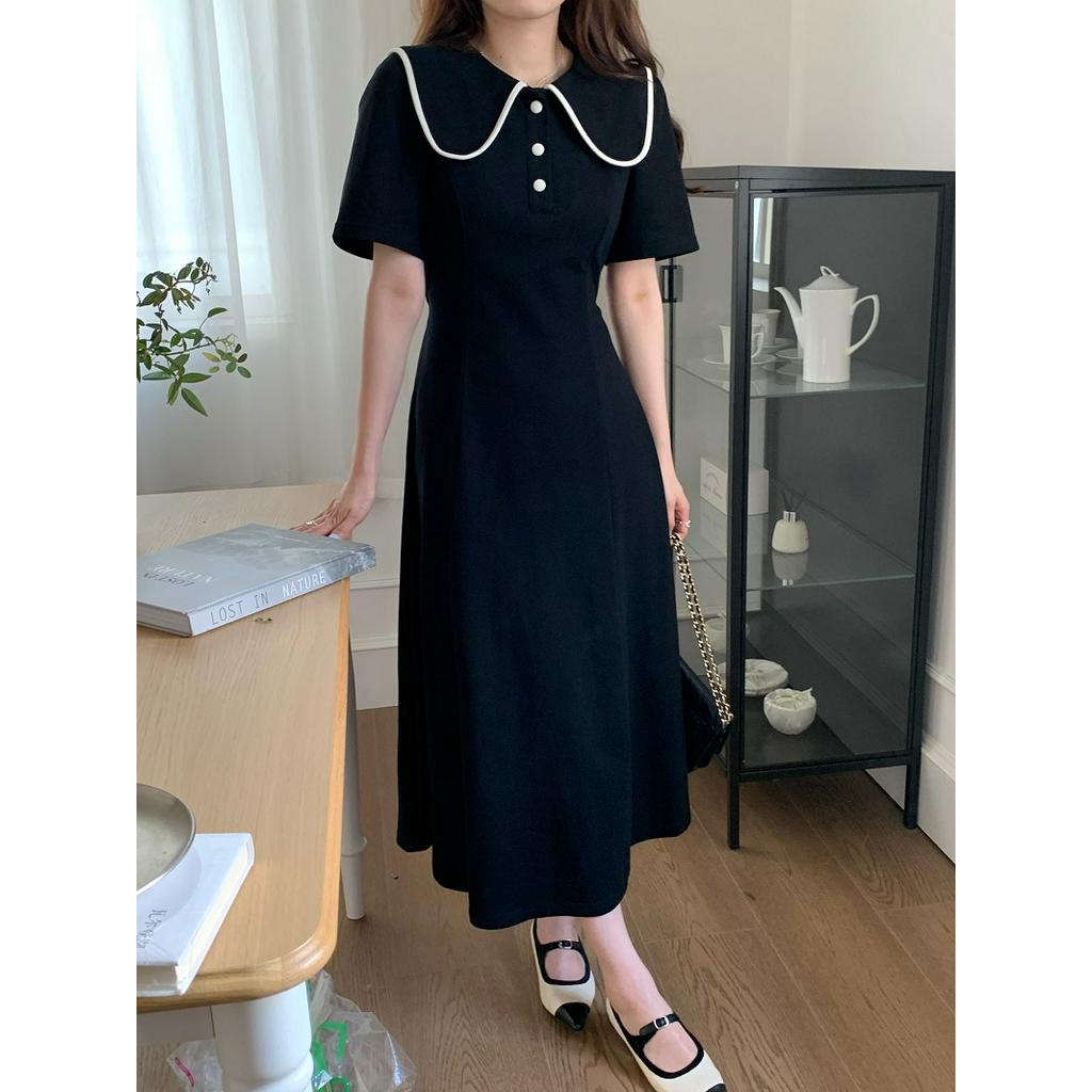 Đầm Dáng Chữ A Cổ Bẻ Màu Sắc Tương Phản Thời Trang 64200