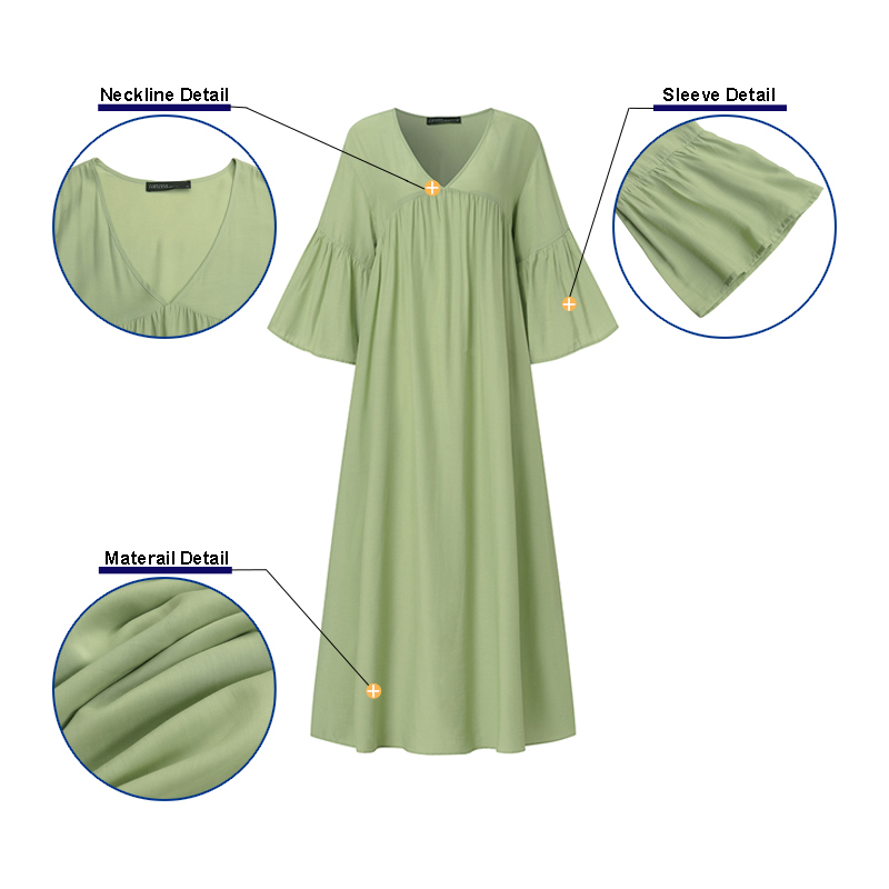 Đầm Maxi ZANZEA Tay Lỡ Cổ Chữ V Màu Trơn Sành Điệu Cho Nữ | BigBuy360 - bigbuy360.vn