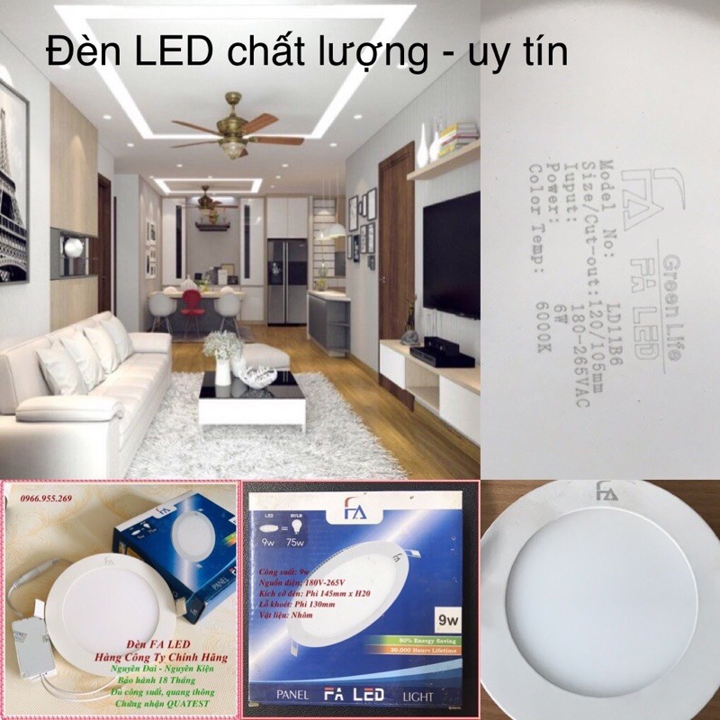 Đèn Led Âm Trần Siêu Mỏng hàng Công ty chính hãng 6w-9 siêu sáng, siêu tiết kiệm điện, bảo hành 18 tháng