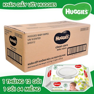 Combo 1 thùng 12 gói khăn ướt huggies không mùi 64 miếng