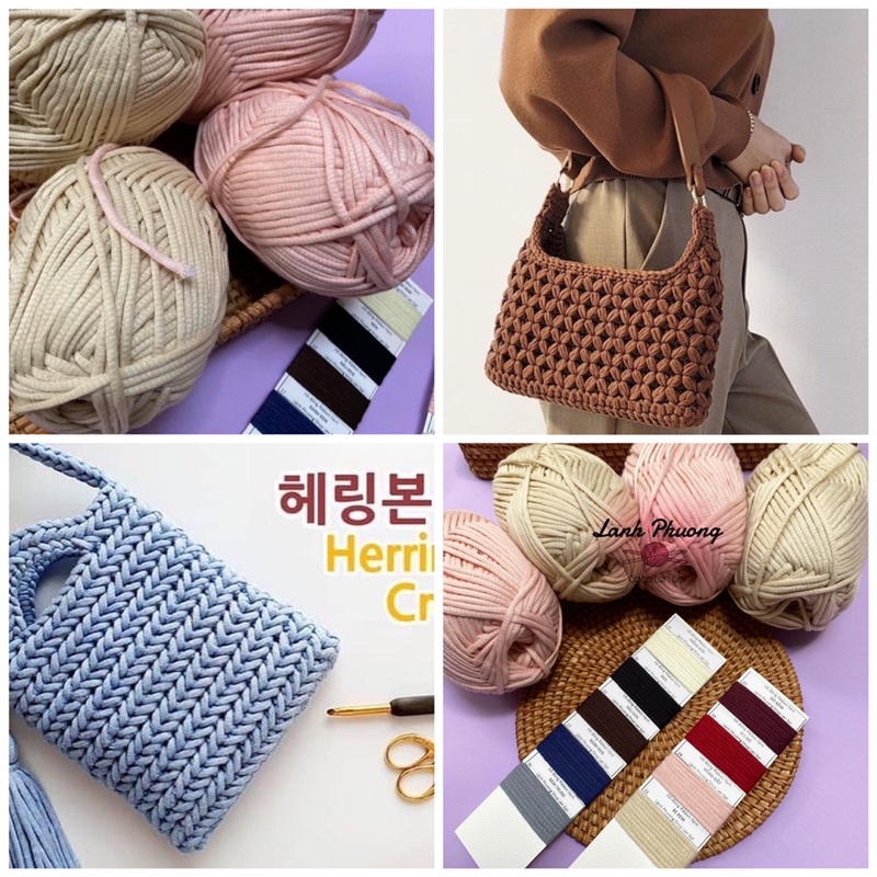 Sợi Vải Bông Ribbon Yarn Móc Túi Xách Cuộn 100gr