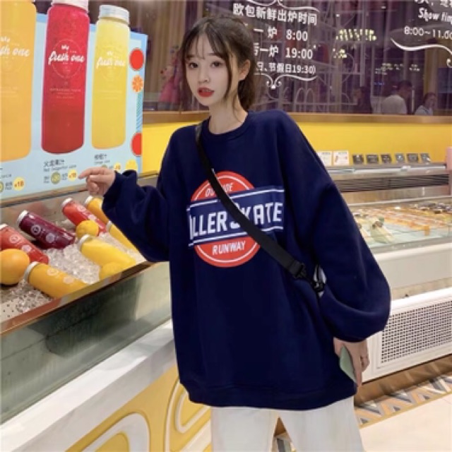 Áo sweater vải nỉ lót bông dày dặn in Roll